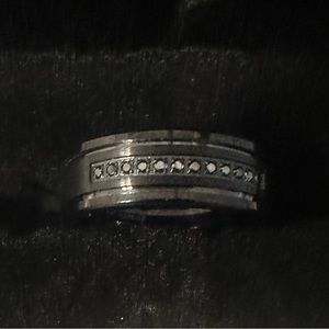 Men's Black Diamond Wedding Band 1/10 ct tw Round Black Tungsten 8mm.